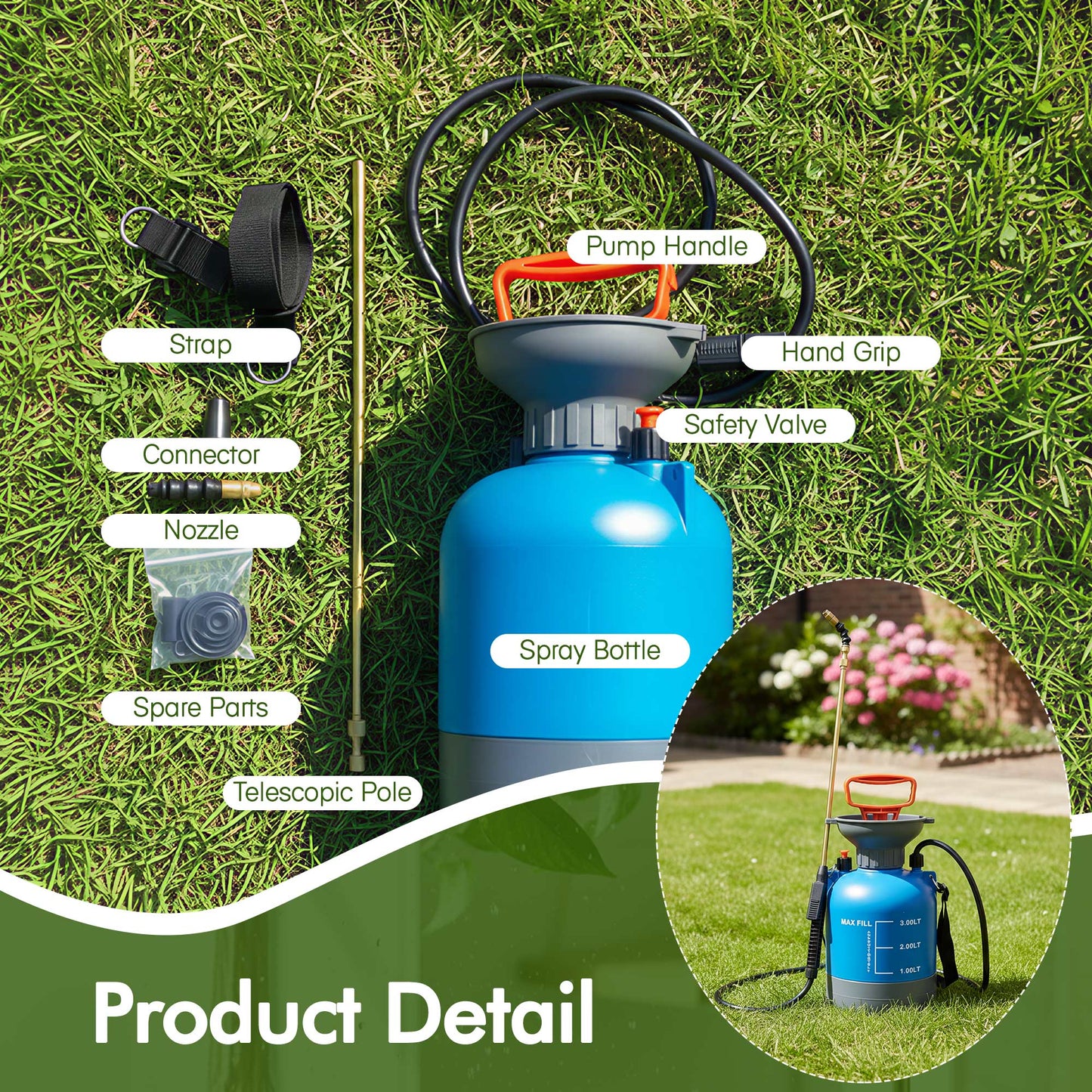 High Reach Plant Waterer for Indoor Hanging Plants, Telescopic Pump Pressure Sprayer with Brass Wand and 180° Adjustable Watering Nozzle, Leak Proof Anto/Manual Plant Watering Devices(0.8 Gal)