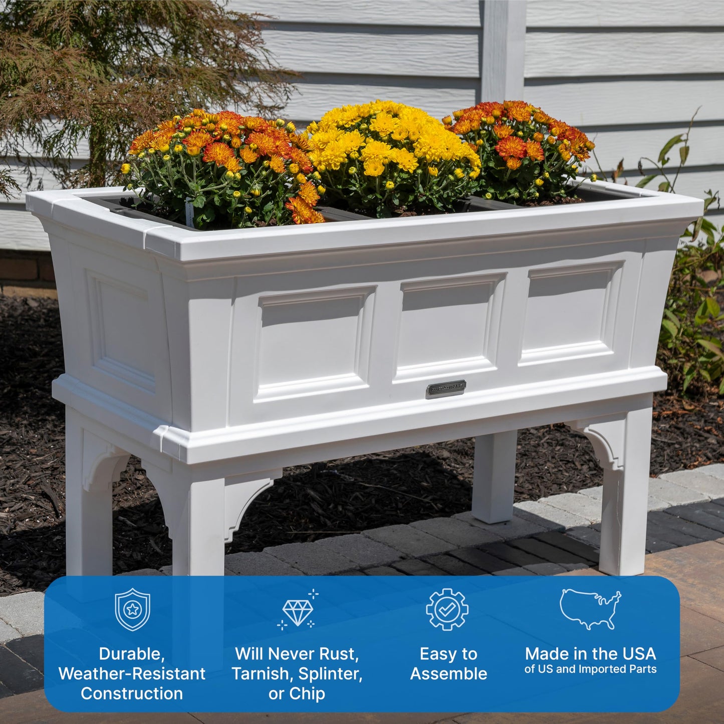 Step2 Atherton Raised Planter Box, Large Planters for Outdoor Plants, Gardening and Flower Pot for Patio or Porch, Easy Drainage, Durable Plastic, White