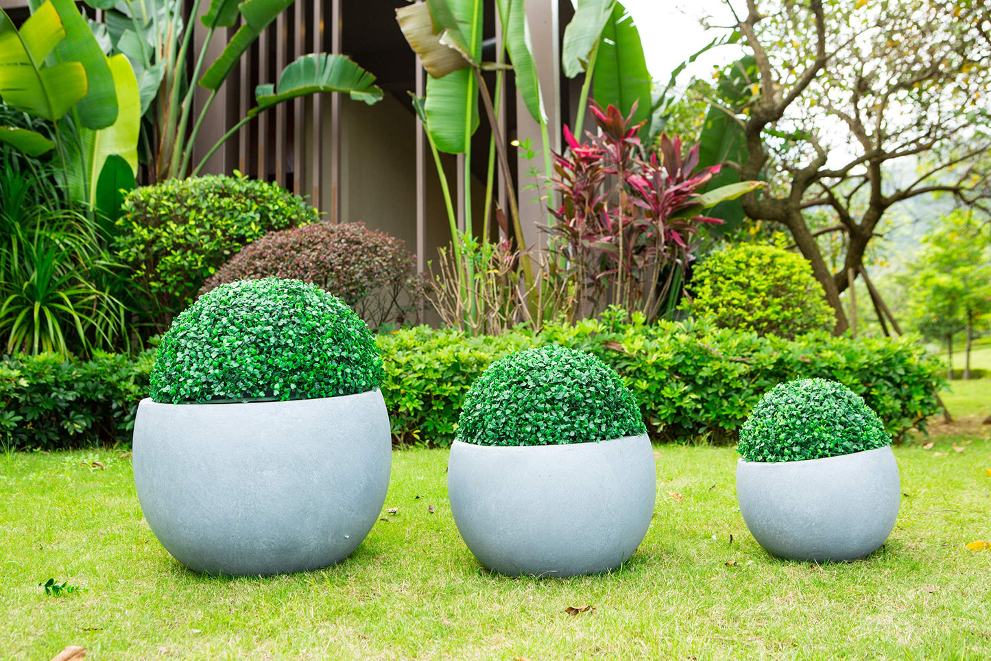 20", 16" and 12" W Round Slate Gray Concrete/Fiberglass Indoor Outdoor Elegant Bowl Planters (Set of 3)