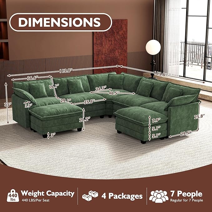 Ihanherry 114" V-Shaped Modern Sofa Modular Sectional Cloud Couch