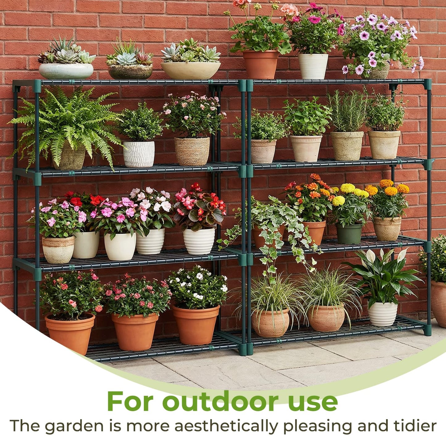 Ohuhu Plant Greenhouse Shelves 4 Tier 2 Pack Extra-Wide Stable Green House Shelving for Outdoor, 35x12x42 Inch Portable Rustproof Metal Shelf Plant Stand Rack Greenhouse Accessories