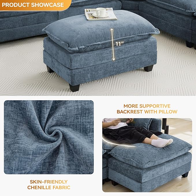 35‘’ Modern Chenille Cloud Sofa Ottoman, Rectangle Ottoman