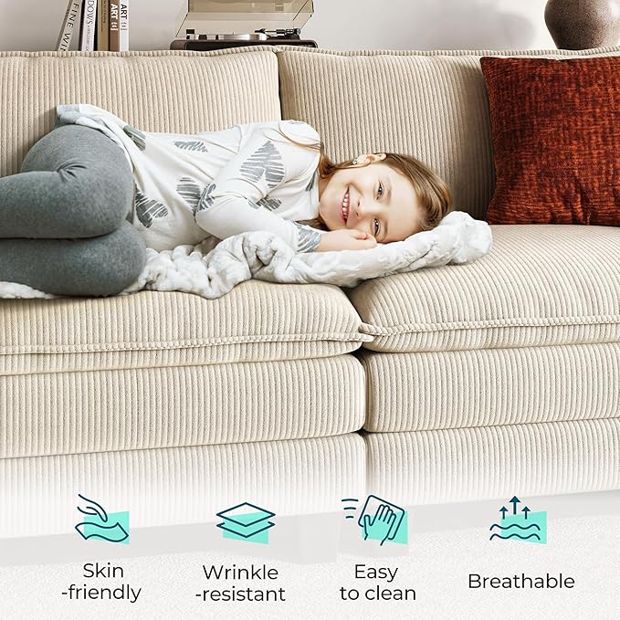 LINSY HOME 123" Modular Sectional Sofa, 3-Seat Corduroy Modern Cloud Couch