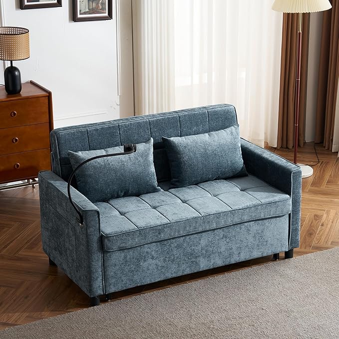 3 in 1 Convertible Sleeper Sofa Bed, 56.9" Small Pull Out Couch Bed
