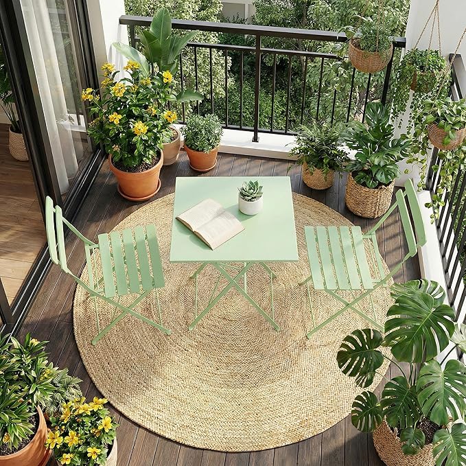 GarveeLife 3 Piece Patio Bistro Set, Folding Patio Bistro Table and Chairs Set