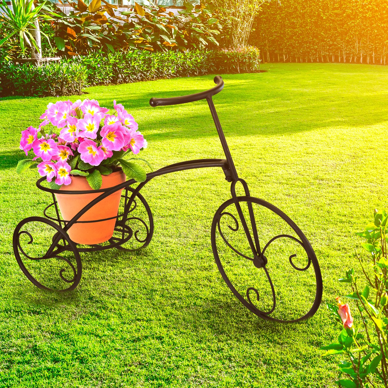 Sorbus Tricycle Plant Stand - Flower Pot Cart Holder - Ideal for Home, Garden, Patio - Great Gift for Plant Lovers, Housewarming, Mother’s Day - Parisian Style (Single Pot, Bronze)