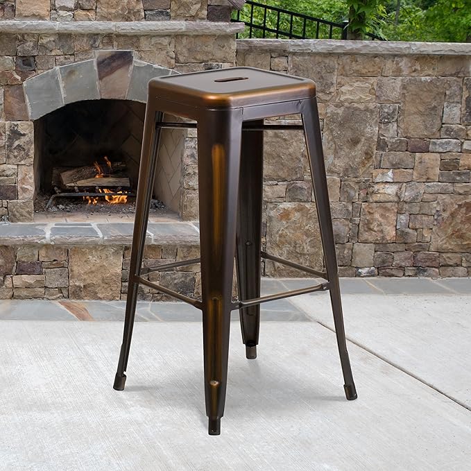 Flash Furniture Kai Commercial Grade 30" High Backless Distressed Copper Metal