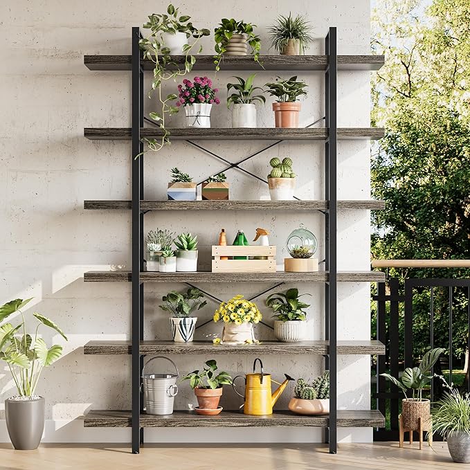OtterOasis Bookshelf Set, Heavy Duty 6-Tier Industrial Bookcase, 120lbs Shelf