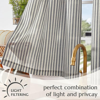 jinchan Striped Linen Kitchen Curtains 36 Inches Tier Curtains Farmhouse Modern Cafe Style Small Window Treatments Airy Light Filtering Rod Pocket for Living Room Bathroom 2 Panels Charcoal Grey