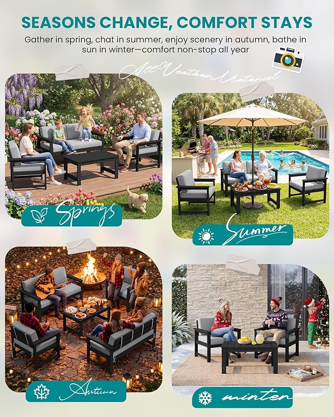 SERWALL 8 Pieces HDPE Outdoor Conversation Sofa Set