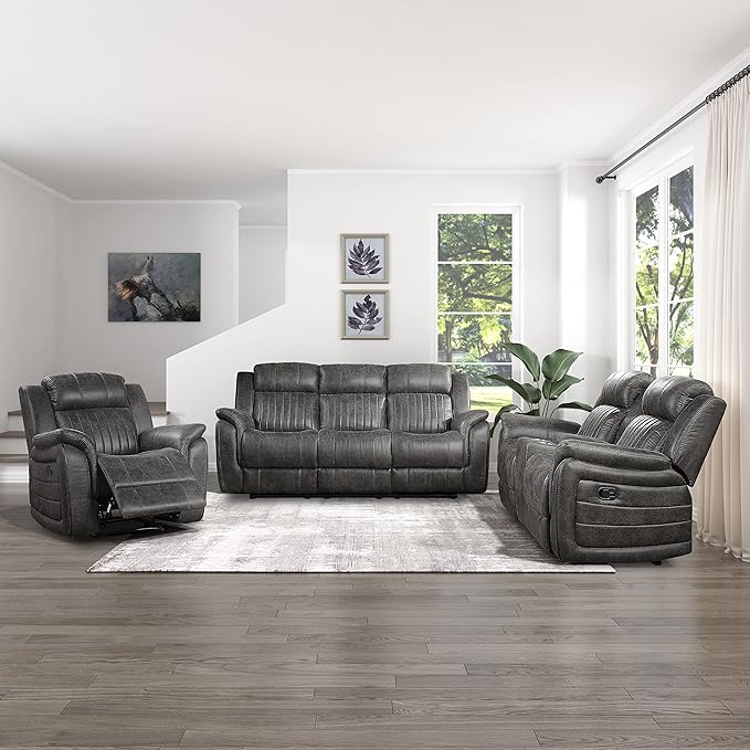 Lexicon Recliner Living Room Set, Home Theater Seating, Manual Polished