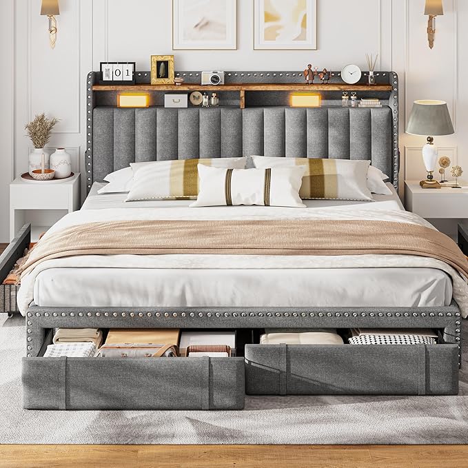 EnHomee Upholstered King Size Bed Frame