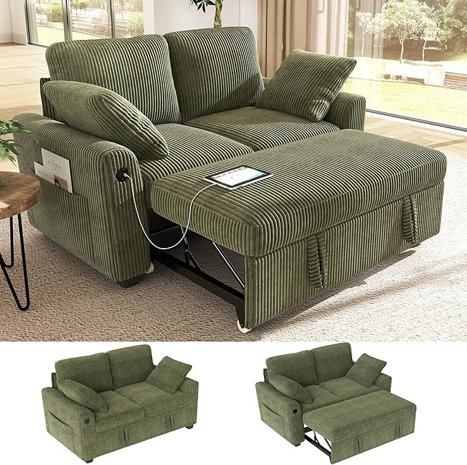 Ihanherry 59-inch Corduroy Convertible Sofa Bed
