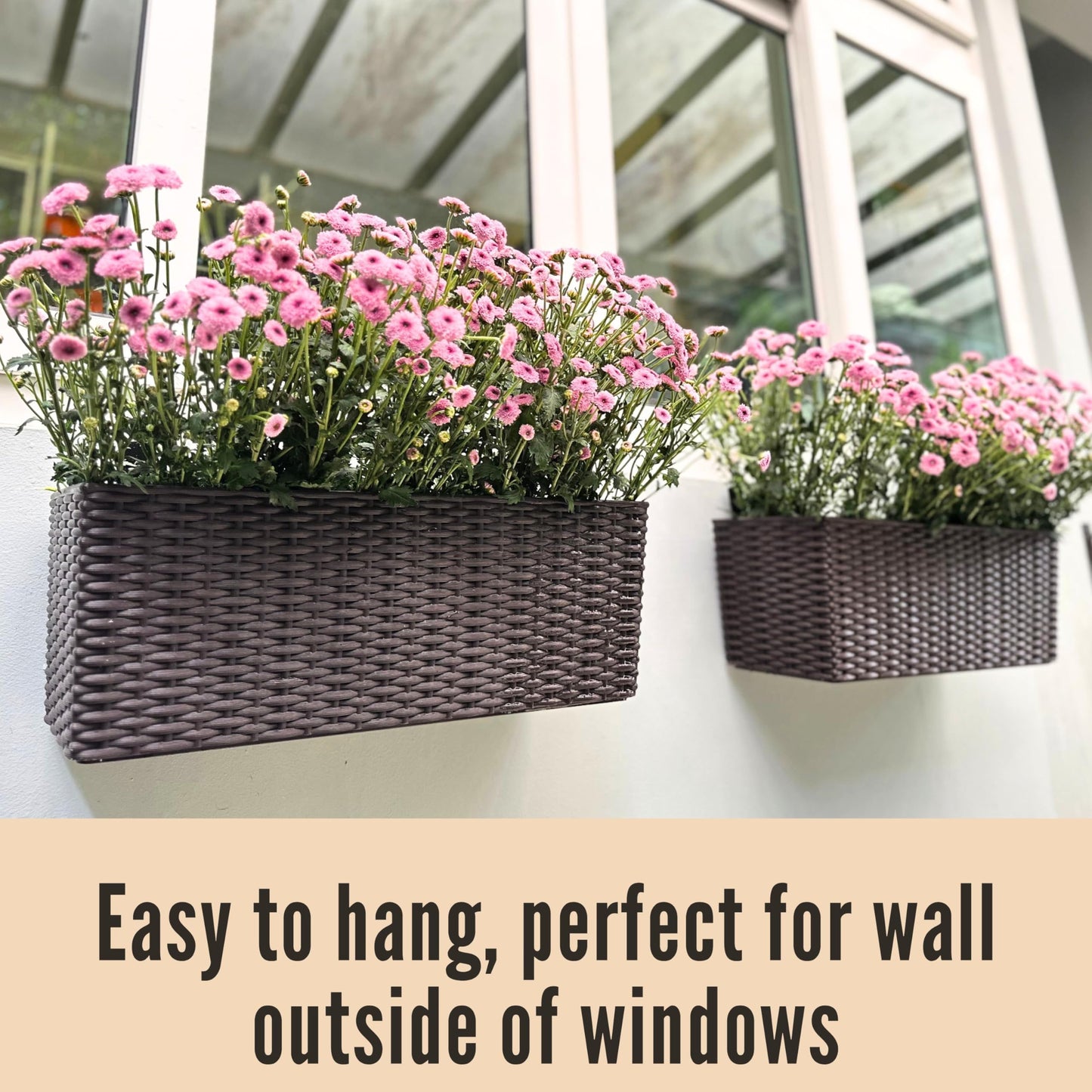 LaLaGreen Wall Planters Outdoor (20 Inch, 2 Pack) Brown Rectangular Window Flower Boxes with Brackets Self Watering System, Vertical Wall Mounted Plant Pot Container Herb Garden Balcony Indoor Decor