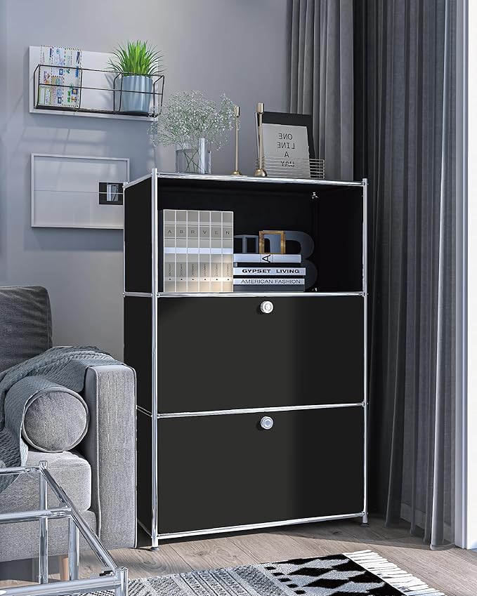 Metal Shelf with 2 Flap Doors, Large Capacity Cabinet, DIY Modern Home