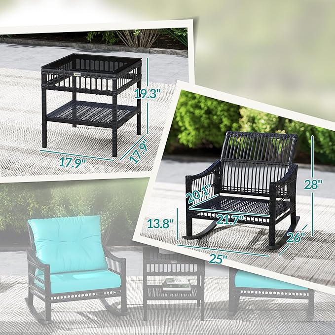 Outsunny Wicker Outdoor Rocking Chair Set, 3 Piece Patio Furniture Set