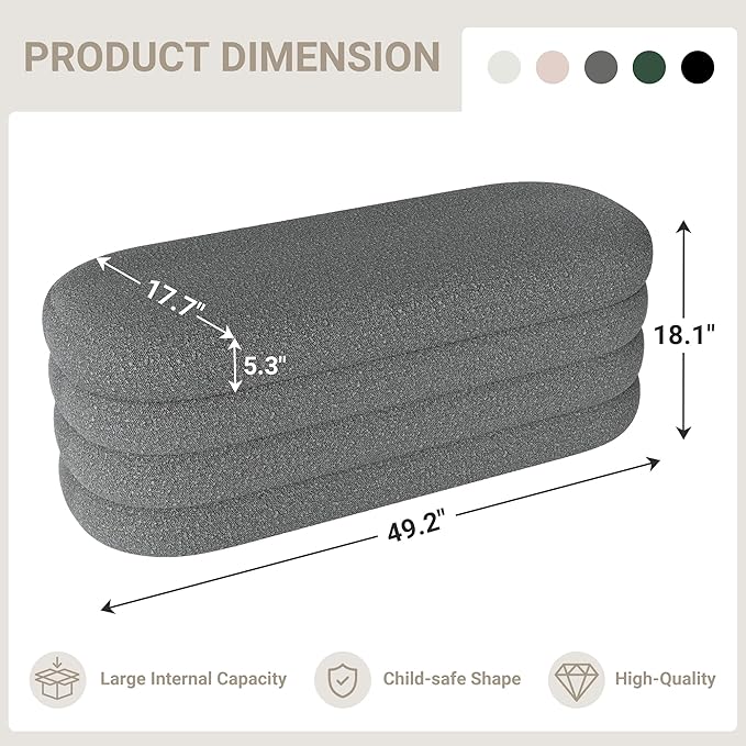 Busaurus Storage Ottoman Bench 49.2 Inch Upholstered Fabric Storage Bench