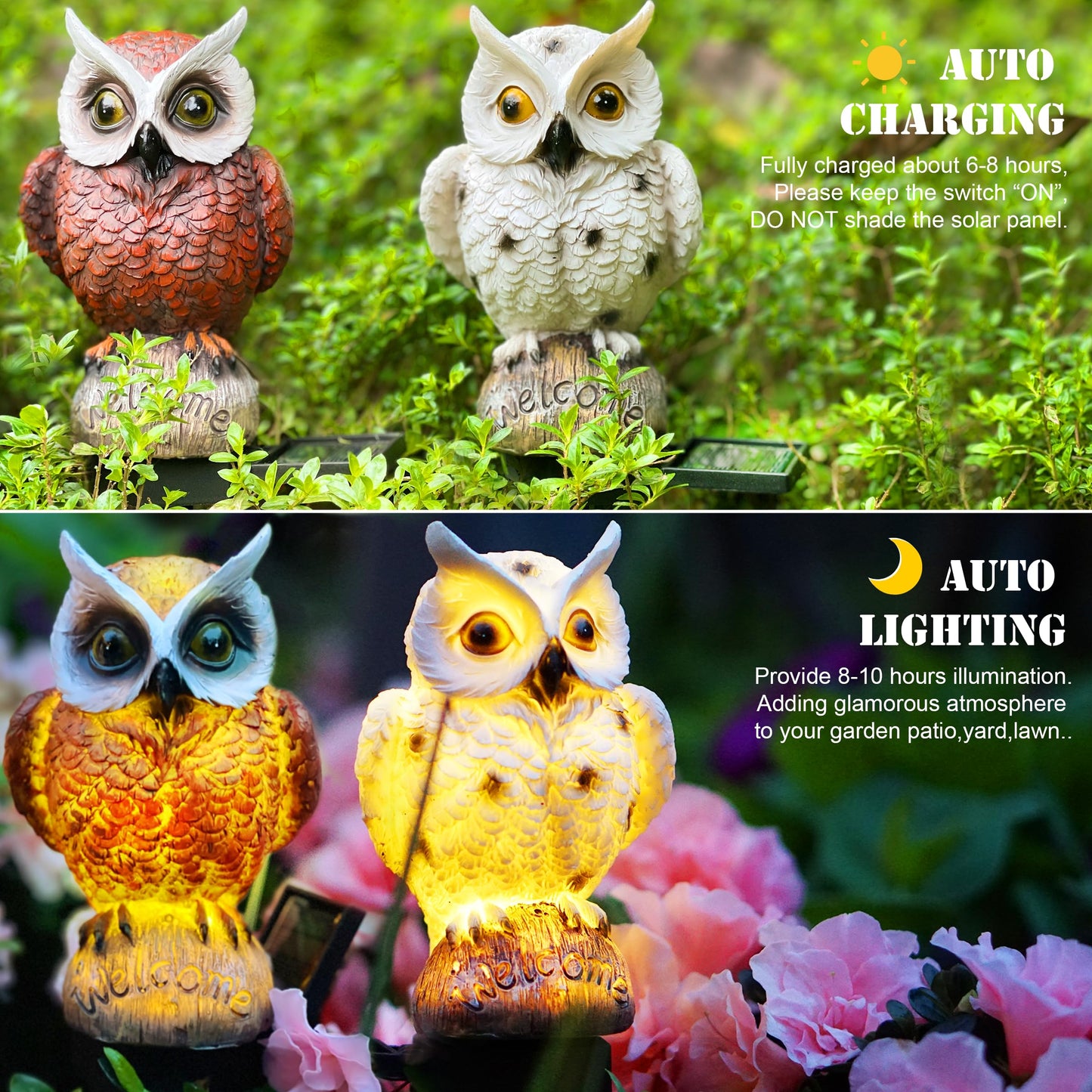 SmilingTown Solar Owl Garden Lights - Outdoor Owl Decorative Stake Light Waterproof for Yard Patio Pathway Lawn Ornaments Garden Decorations Gifts (2 Packs)