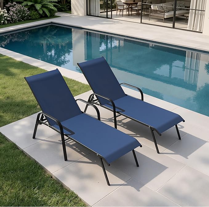 Crestlive Products Outdoor Chaise Lounge Chair, 5-Position Pool Lounge Chairs