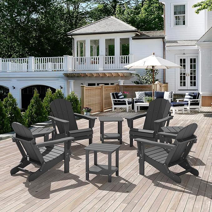 SERWALL Adirondack Table Set of 6, Outdoor Side Table- Gray