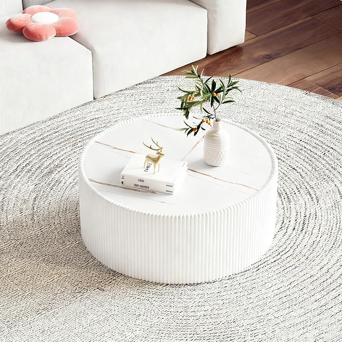 SSLine Round Drum Coffee Table Set of 2 Modern Sintered Stone Top Nesting
