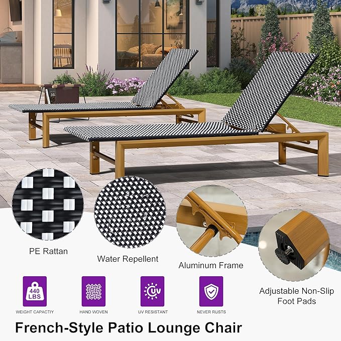PURPLE LEAF Extra Wide Outdoor Chaise Lounge French Hand Woven Wicker Patio