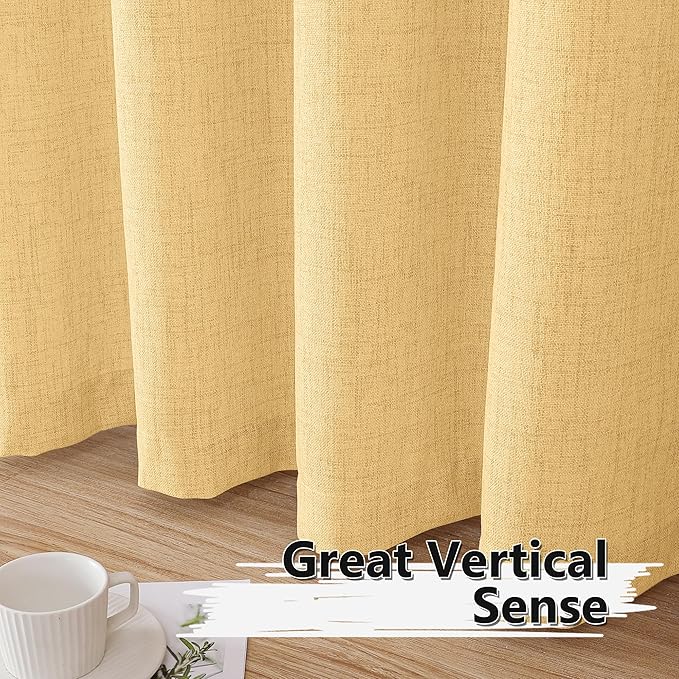 Tollpiz Short Linen Curtain Bedroom Rod Pocket Semi Sheer Curtains Burlap Light Filtering Thick Linen Drape for Living Room, 38 x 54 inches Long, Beige, Set of 2 Panels