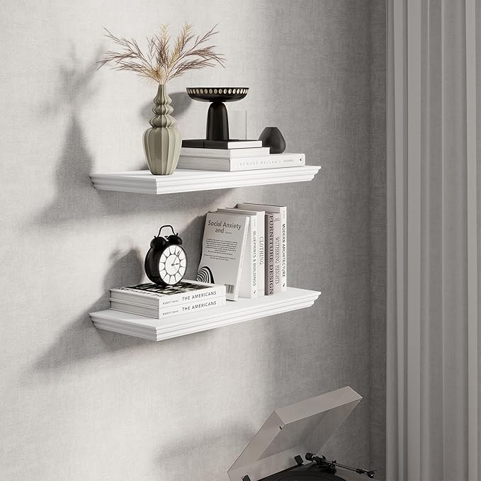 Fun Memories Floating Shelves 24 Inch Long, 9.3 Inch Deep Classic Crown Molding