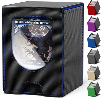 Card Deck Box for MTG Commander, Card Case Holds 100+ Double-Sleeved Cards, Magic Card Box Fits for TCG/PTCG/CCG Card with 2 Dividers (Black&Blue)