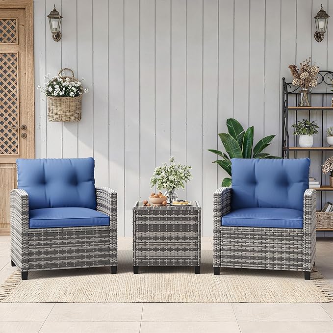 Garvee Outdoor Wicker Chairs, 3 Pieces Patio Furniture Set, All Weather High