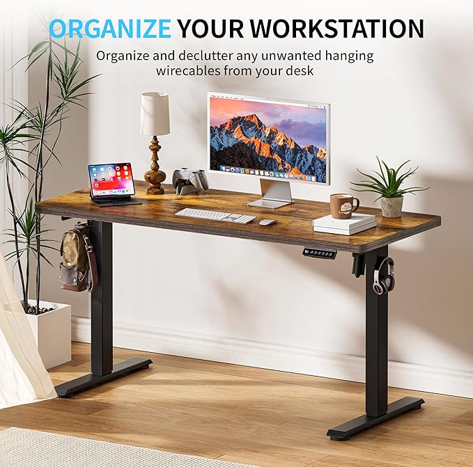 BIZUM Electric Standing Desk, Rustic Brown Sit to Stand Desk Memory Gaming