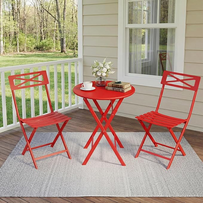 GarveeTech 3-Piece Folding Bistro Set, Heavy Duty Outdoor Patio Furniture