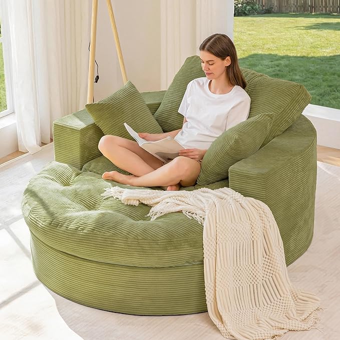 MAXYOYO Oversized Round Chaise Lounge Sofa, Upholstered Lounge Chair