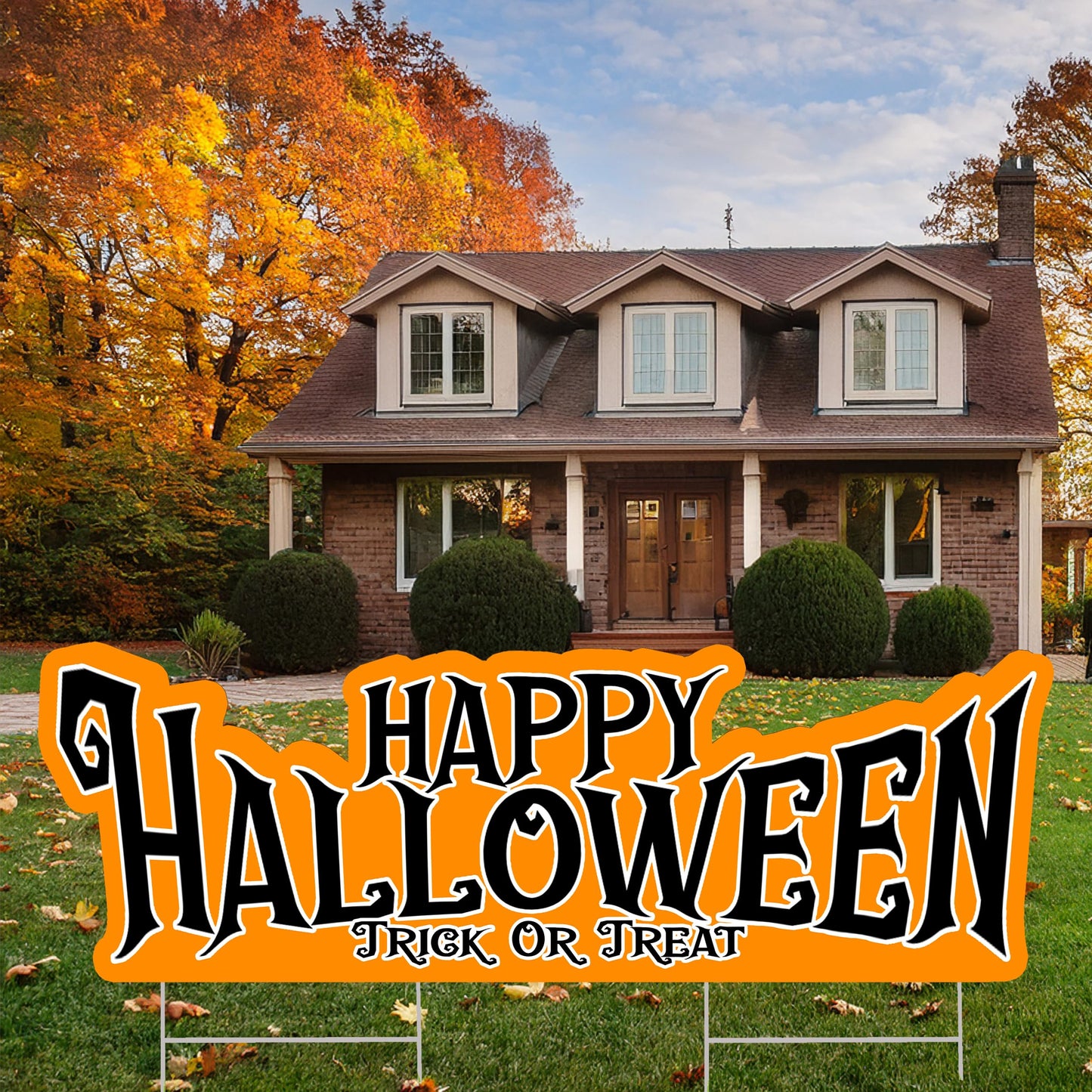 Large Happy Halloween Yard Sign Home Outdoor Lawn Decoration With Stakes Scary Spooky Decor 48x16 Inches