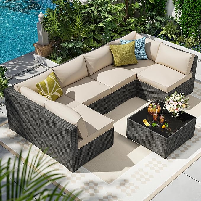 olimix 7 Piece Outdoor Patio Furniture Set, Outdoor Sectional Furniture