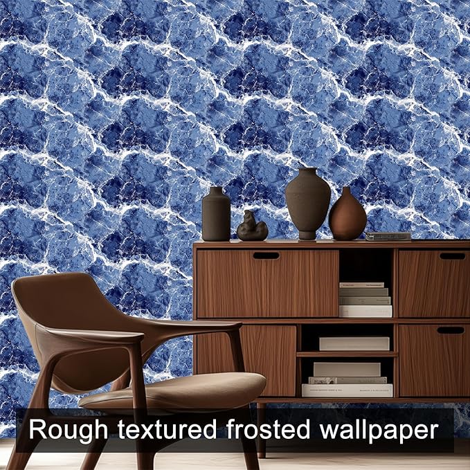 HOMETITUTE Blue Marble Wallpaper Peel and Stick Ocean Wave Pattern 118.1x17.7