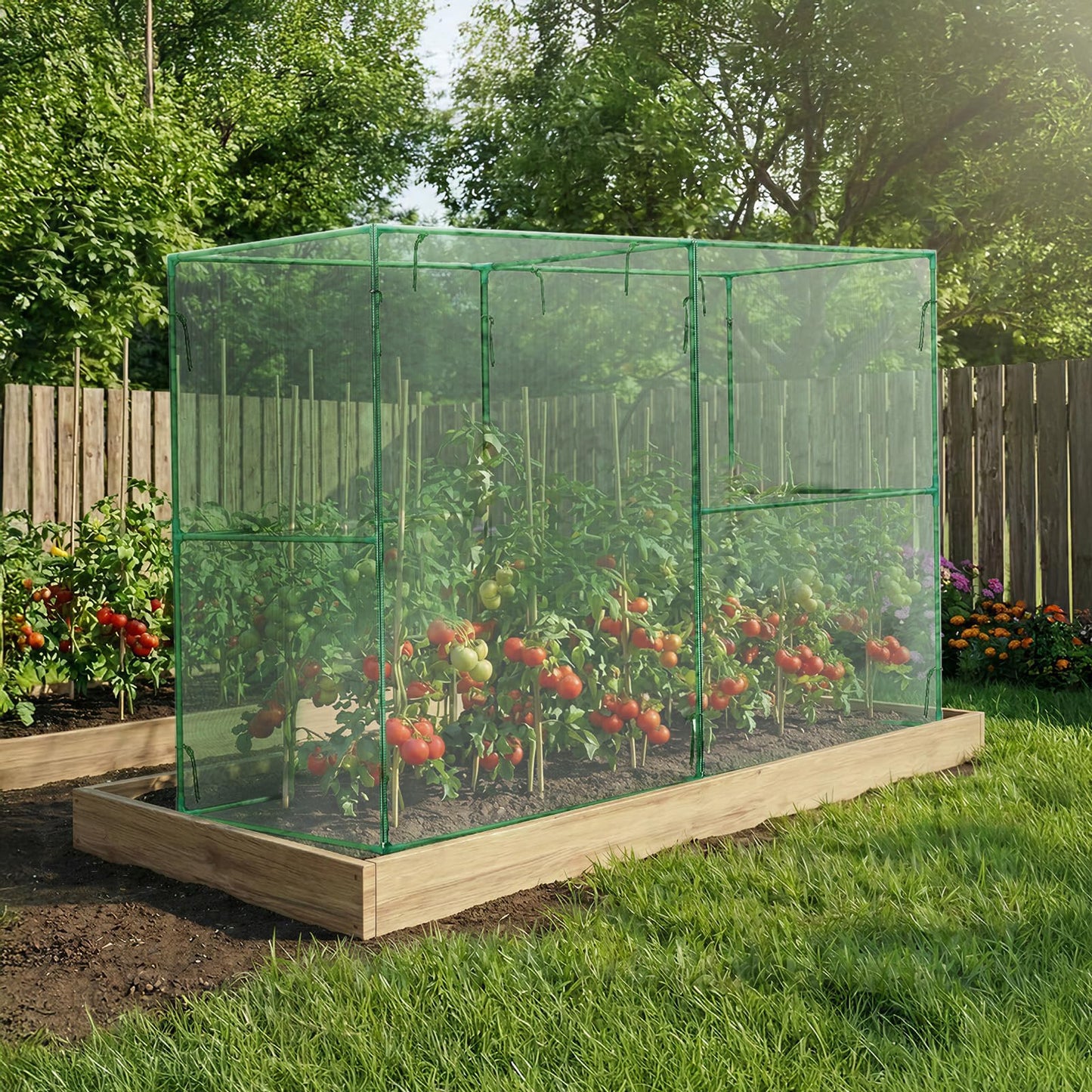 BPS Crop Cages for Garden Plant, 8x4x6 Ft Plant Netting Protection Tent with Zippered Door for Plants, Raised Garden Bed Cover with Frame for Vegetables, Fruits and Flowers