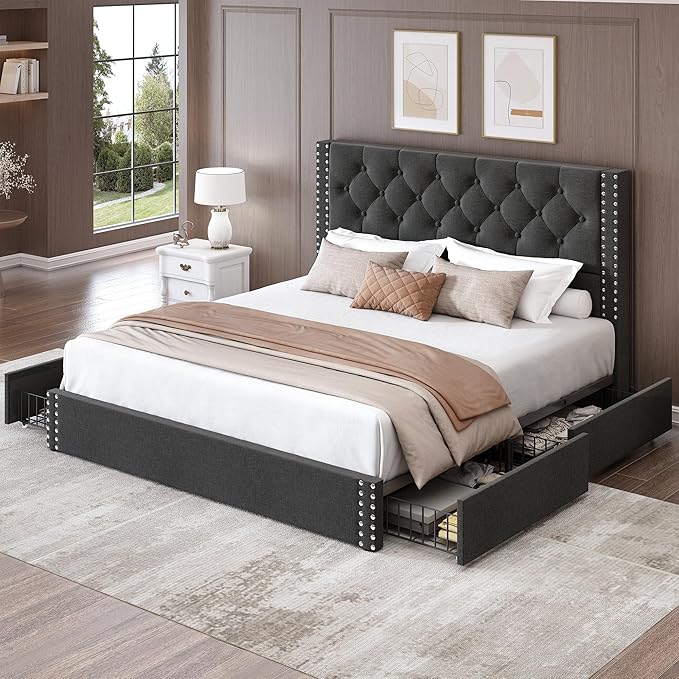 LARMACE Full Size Bed Frame Upholstered Platform Bed