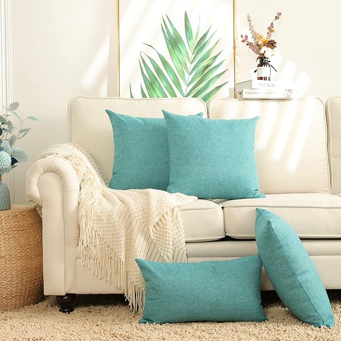 Stellhome Burlap Large Throw Pillow Covers Textured Farmhouse Linen Pillowcase