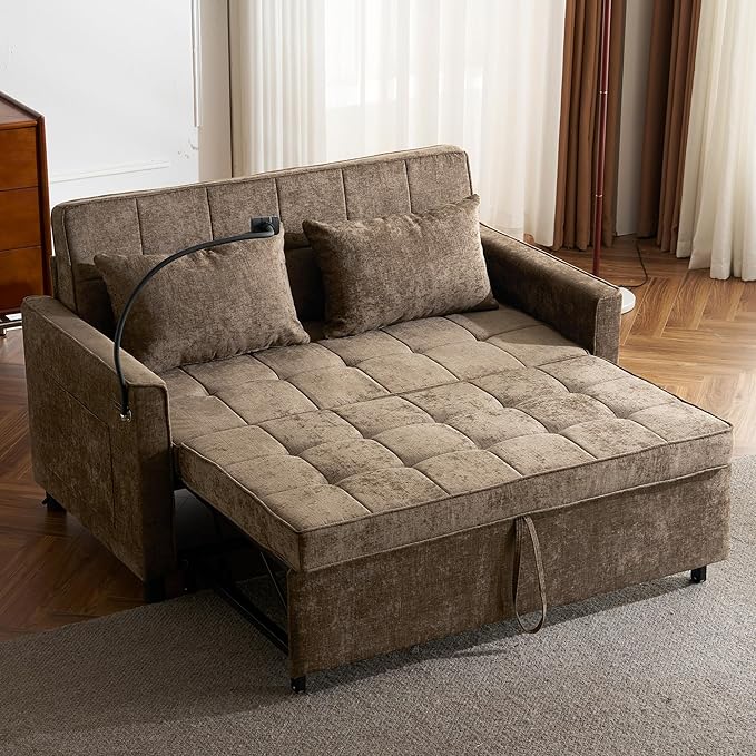 3 in 1 Convertible Sleeper Sofa Bed, 56.9" Small Pull Out Couch Bed