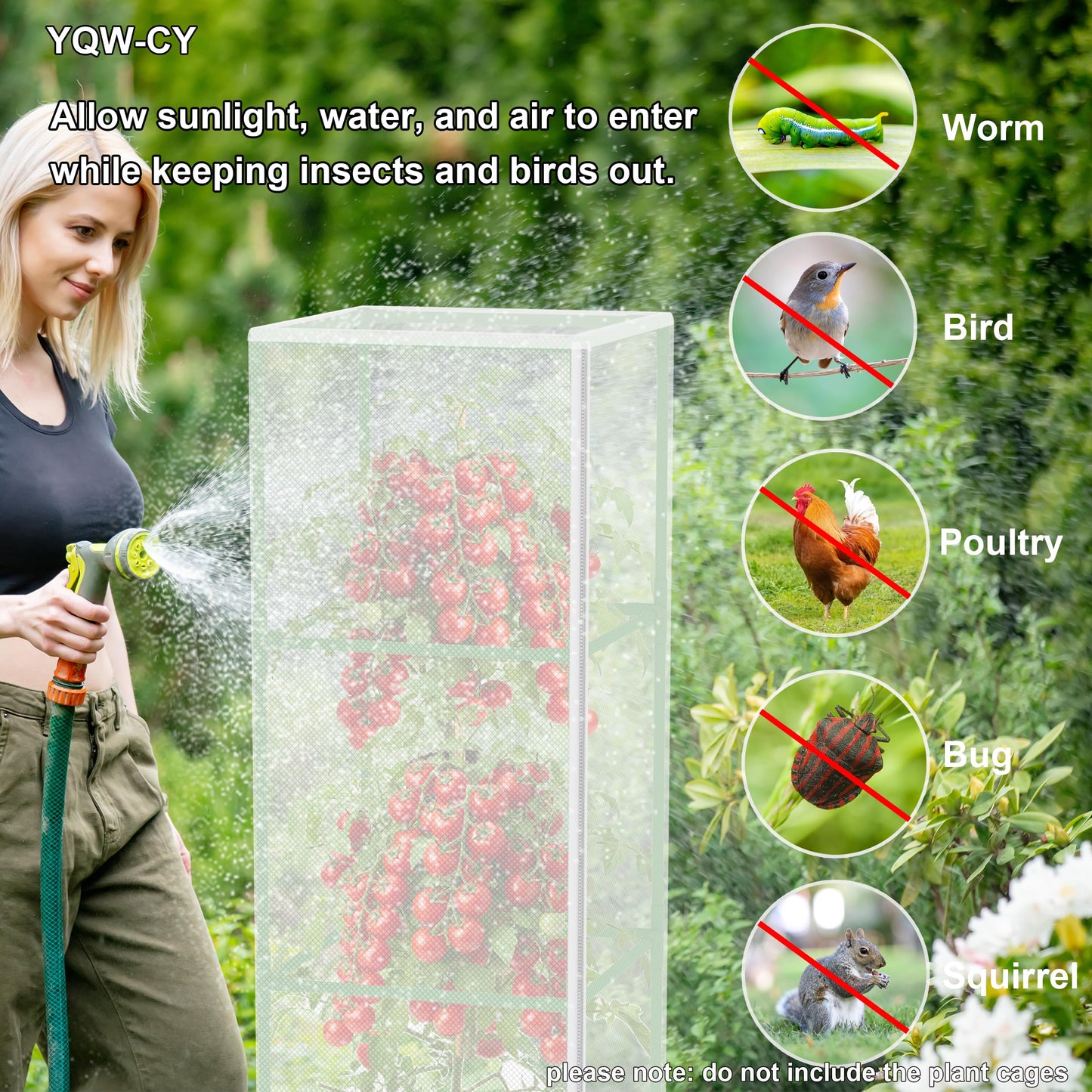Garden Bird Netting Plant Cover for Square Tomato Cage, 59" x 17.7" Insect Barrier Tomato Cage Net with Zipper and Drawstring, Tomato Trellis Netting Protection Cover for Protecting Plant (3 Pack)