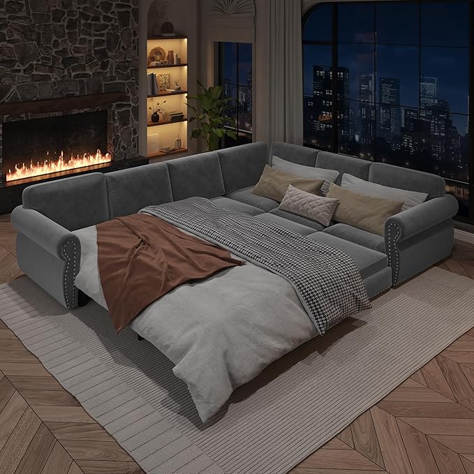 118" L-Shaped Sleeper Couch Bed