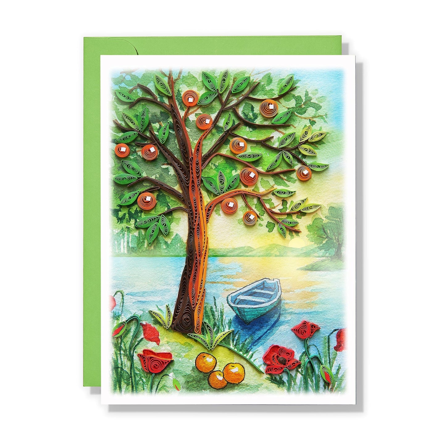 QUILLCRAFT Seasonal Greeting Card, Summer Viber Holiday Love Card, Quilled Quilling for Summer, Father Day, Mother Day, Birthday, Him Her Friend Mom Dad Boss (Green)