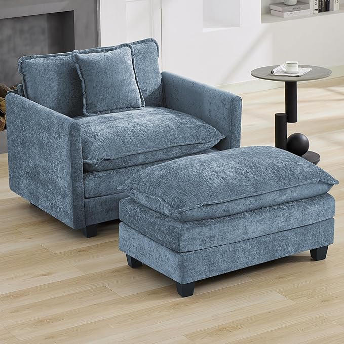 35‘’ Modern Chenille Cloud Sofa Ottoman, Rectangle Ottoman