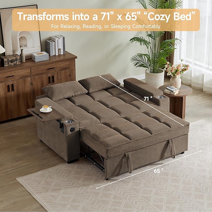 Auvsoce 65'' Chaise Lounge Chair Indoor, 3-in-1 Convertible Sofa Bed