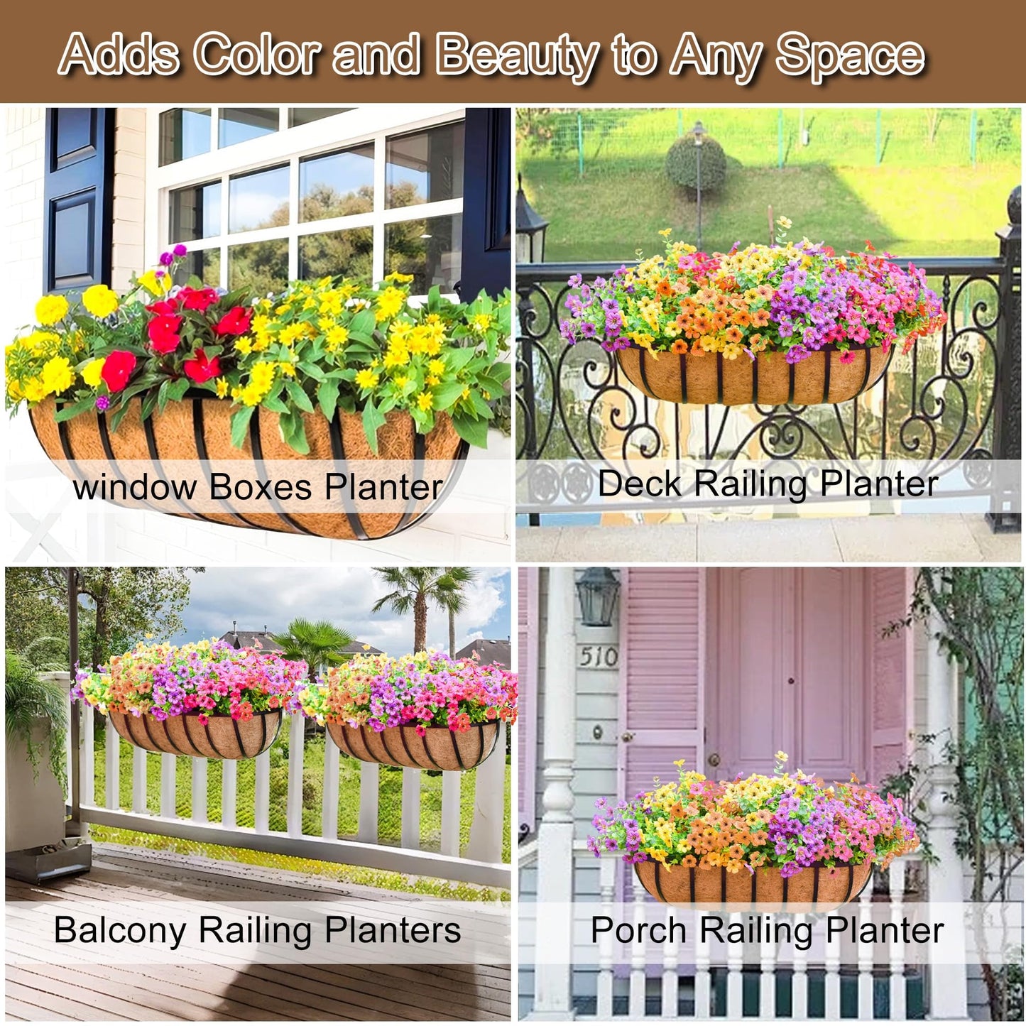 GYATSOCYG 36 Inch Window Baskets with Coconut Liner Outdoor Wall Planter for Plants Long Window Flower Box for Porch Fence Patio Outdoor（2 Pack）