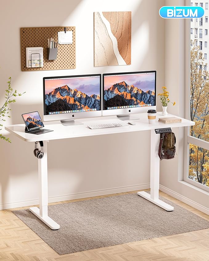 BIZUM Electric Standing Desk 60 x 24 Inch Computer Desk-Gaming Desk White Home