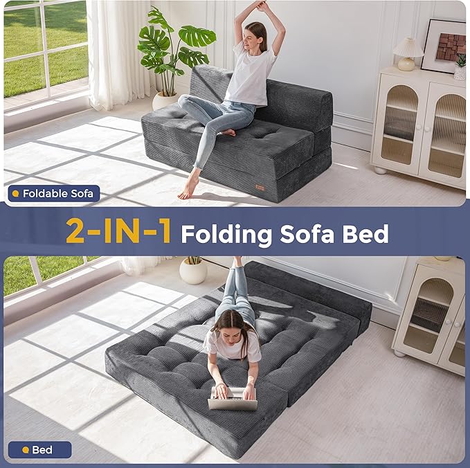 MAXYOYO 8" Folding Sofa Bed, Fold Out Chair Bed Sleeper Chair, Convertible