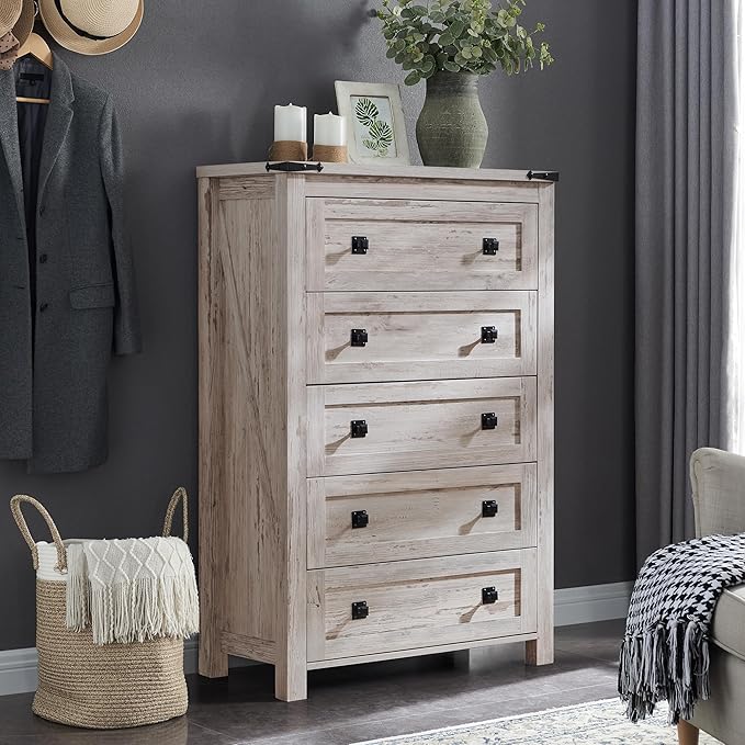 T4TREAM Farmhouse 5 Drawers Dresser Chests