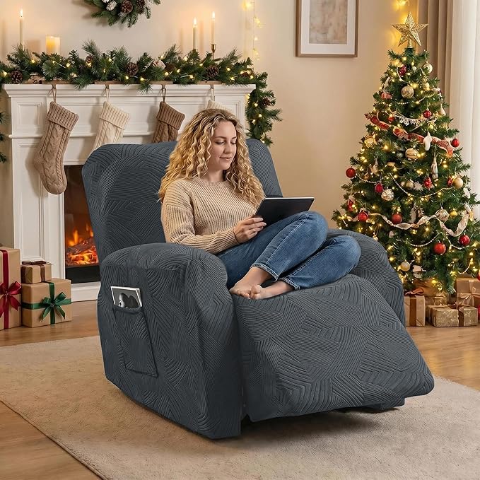 Recliner Chair Covers, 4-Piece Stretch Geometric Strokes Jacquard Reclining